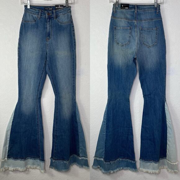 Fashion Nova only the best vibes bell bottom jeans - medium blue wash size 3 - Picture 2 of 11